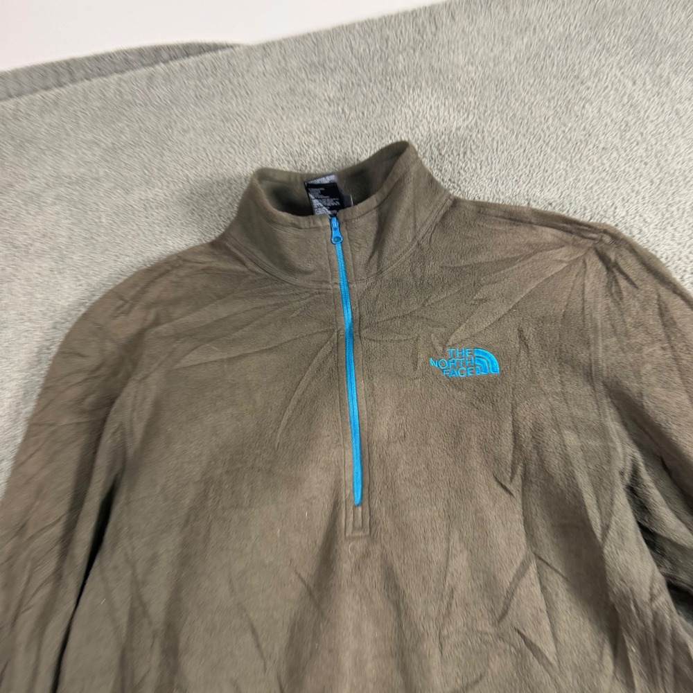 The North Face TKA 100 Fleece Pullover Mens Medium Olive Green Blue 1/4 Zip